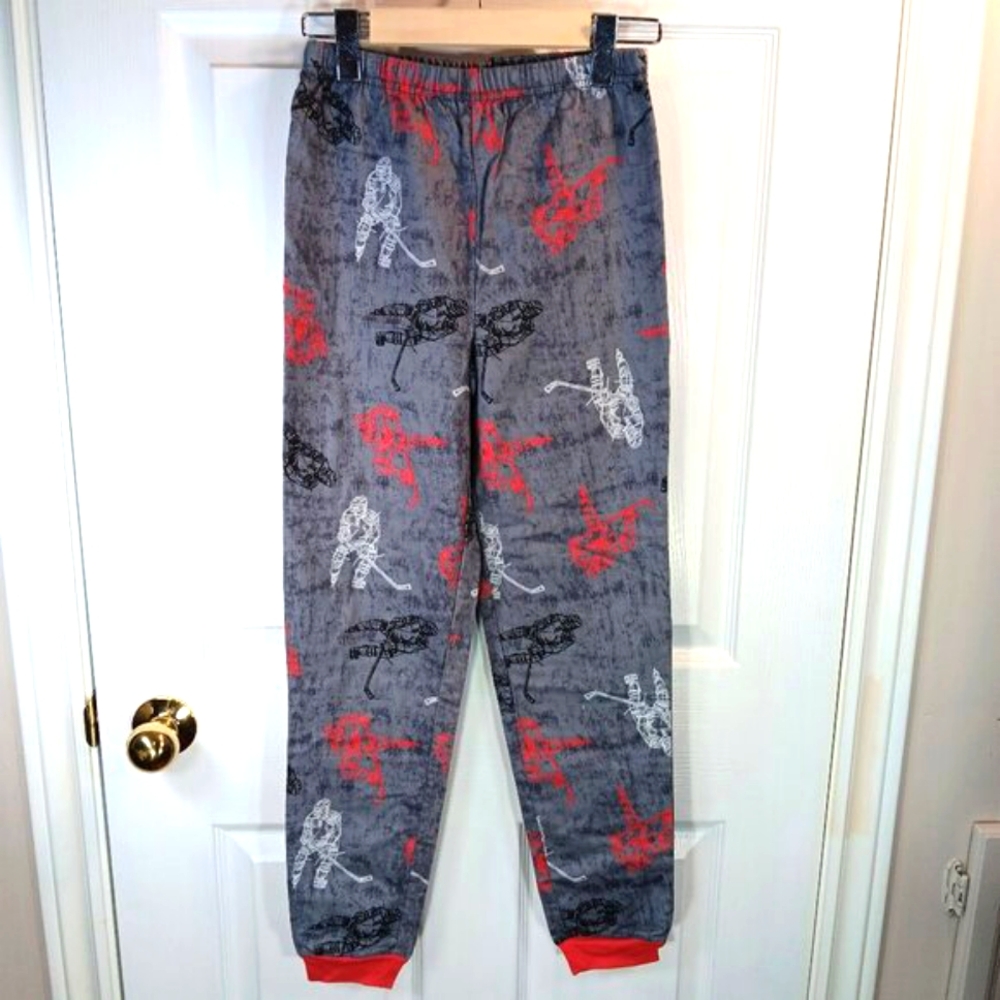 NWOT George Boys Hockey Flannel Lounge Pants Gray Red Size L